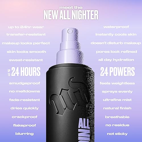 Miniatura 8 de Urban Decay All Nighter - Spray fijador de maquillaje impermeable, acabado natural, hasta 24 horas de uso, niebla facial ultrafina, base hidratante,