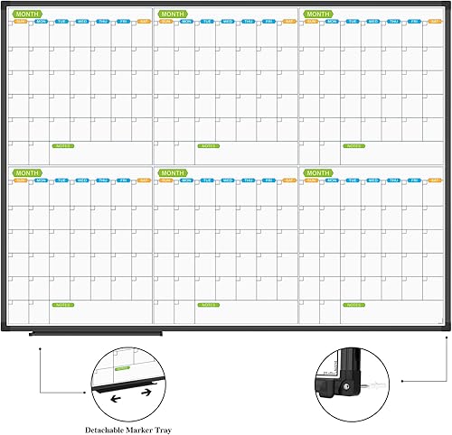 Miniatura 9 de JILoffice Calendario magnético de borrado en seco, pizarra blanca de 2 meses, 48 x 36 pulgadas, marco de aluminio negro, tablero montado en la pared