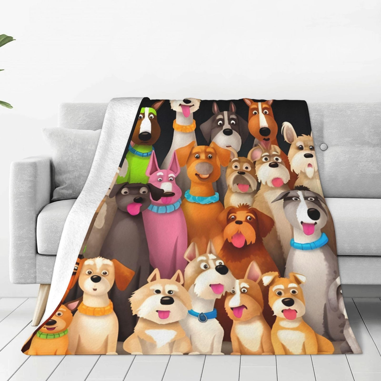 Dogs Throw Blanket 50"x40" Flannel Fluffy Warm Blanket for Couch, Reversible Plush Blankets for Bed, Comfy Fuzzy Blanket for Sofa, Plush Lightweight-Blankets for All Season