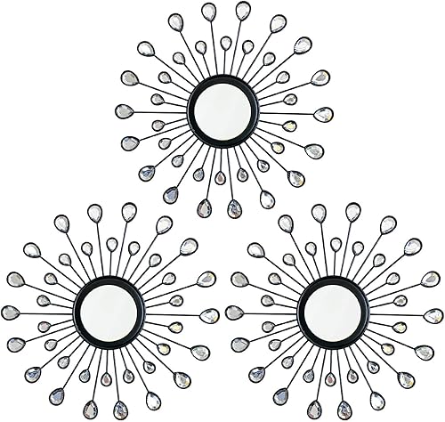Uaussi Juego de 3 espejos de pared de metal con diamantes de imitación en forma de estrella para el hogar, decoración de pared colgante para sala de