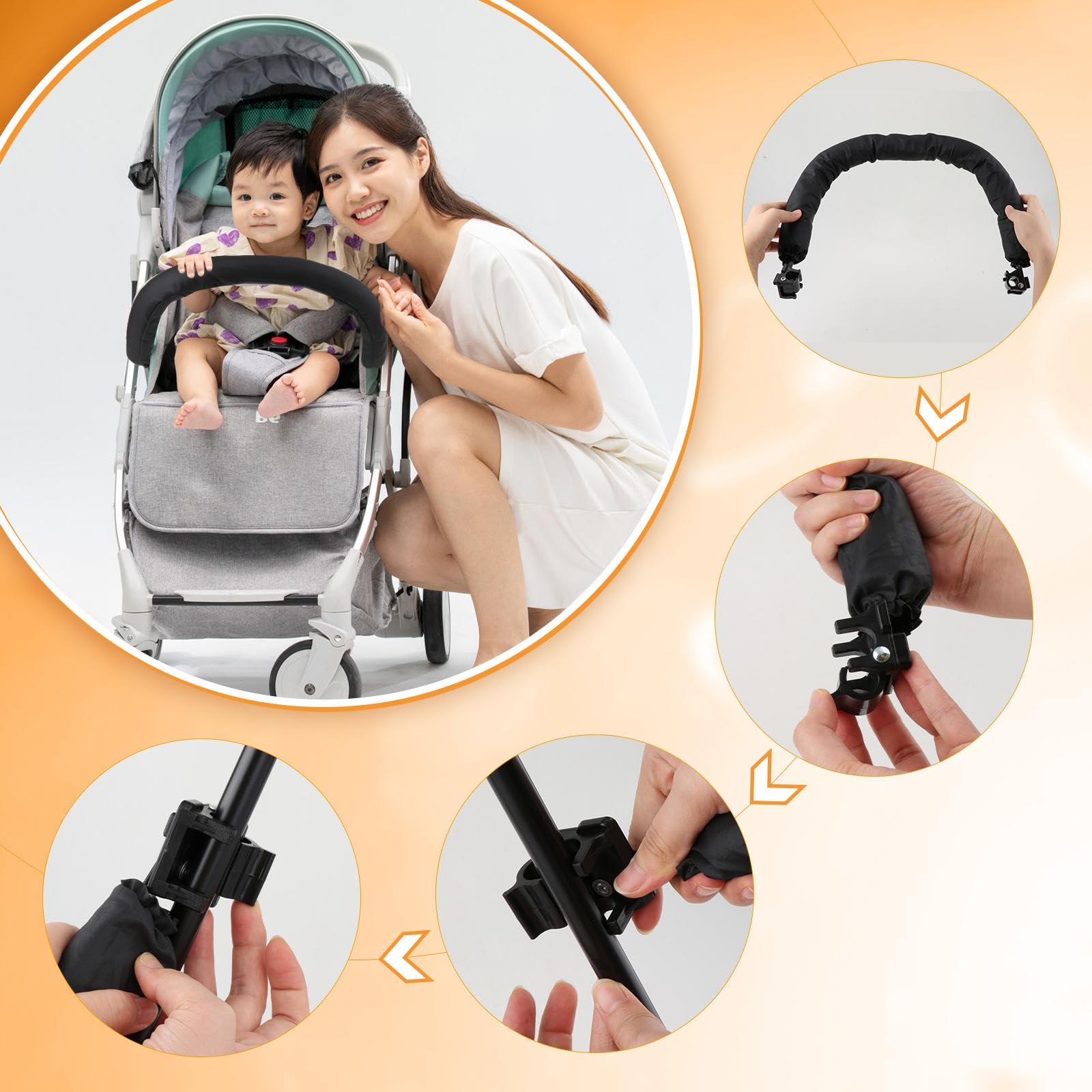 Barra Paraurti Universale Per Passeggino | Maniglia In Pelle PU | Staccabile E Regolabile - Foto 5