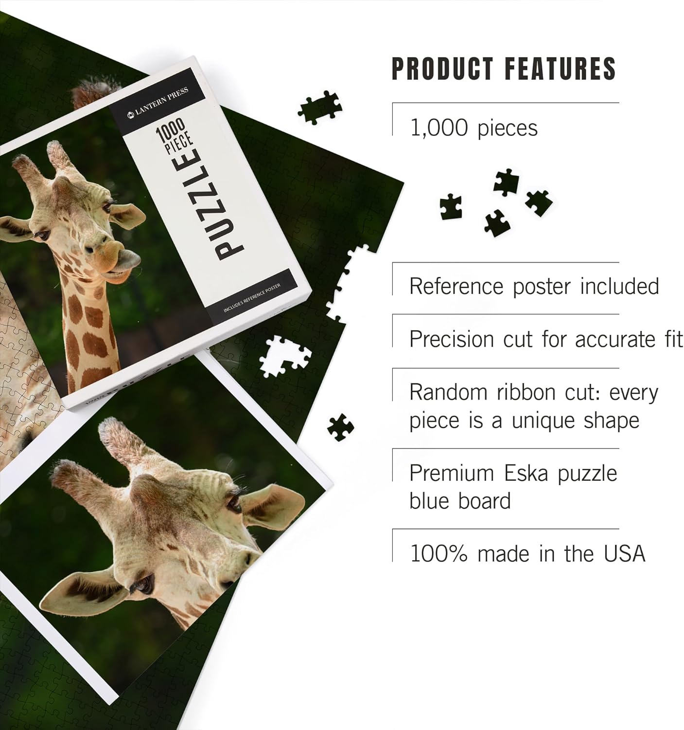 Giraffe Face (1000 Piece Puzzle, Challenging Jigsaw Puzzle for Adults, Made in USA)