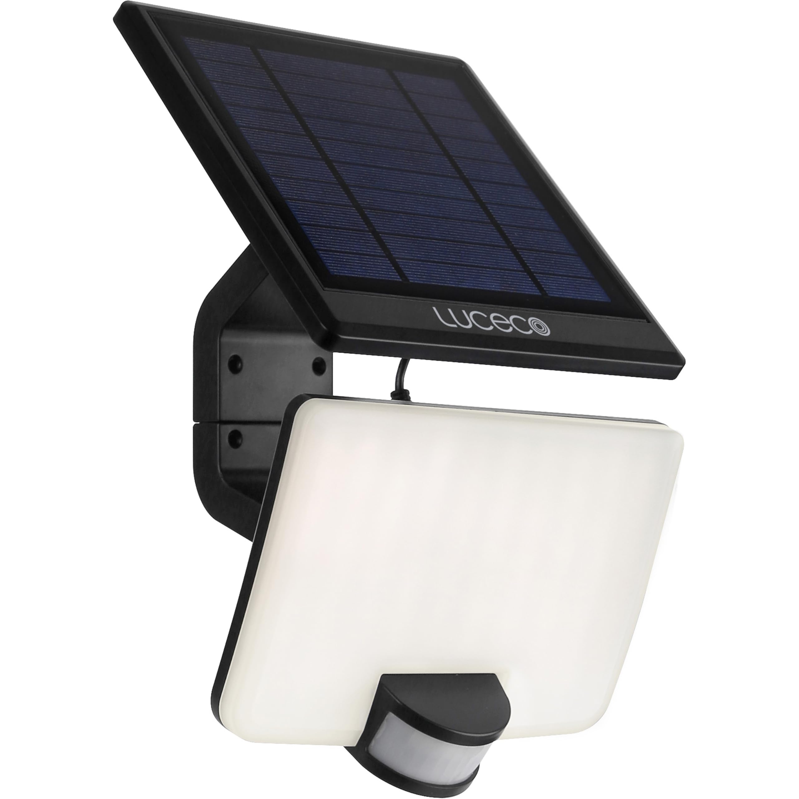 Luceco Solar Powered LED Outdoor Floodlight with PIR Motion Sensor, Security Light, Exterior Lighting, Angular Design, Adjustable, Guardian, Black, IP65, 11W, 1500lm, 4000K, LEXSF15B40