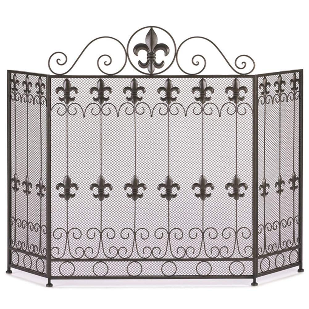 Fireplace Screen Guard, Parafiamma per Camino, Parafiamma in Ferro con Griglia in Acciaio, Parafiamma per Camino e Stufa, Schermo a 3 Pannelli Autoportante, Nero