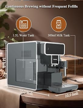Chef Robot Automatic Espresso Machine Coffee Maker 12 Cup with Grinder Cappuccino Latte Americano Machine with Milk Frother for Home/Office (Gray)