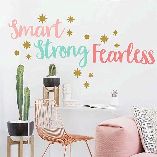 Miniatura 7 de SUPANT Decoración de pared inspiradora con citas para habitación de niña, inteligente, fuerte, sin miedo, decoración de estrellas para sala de