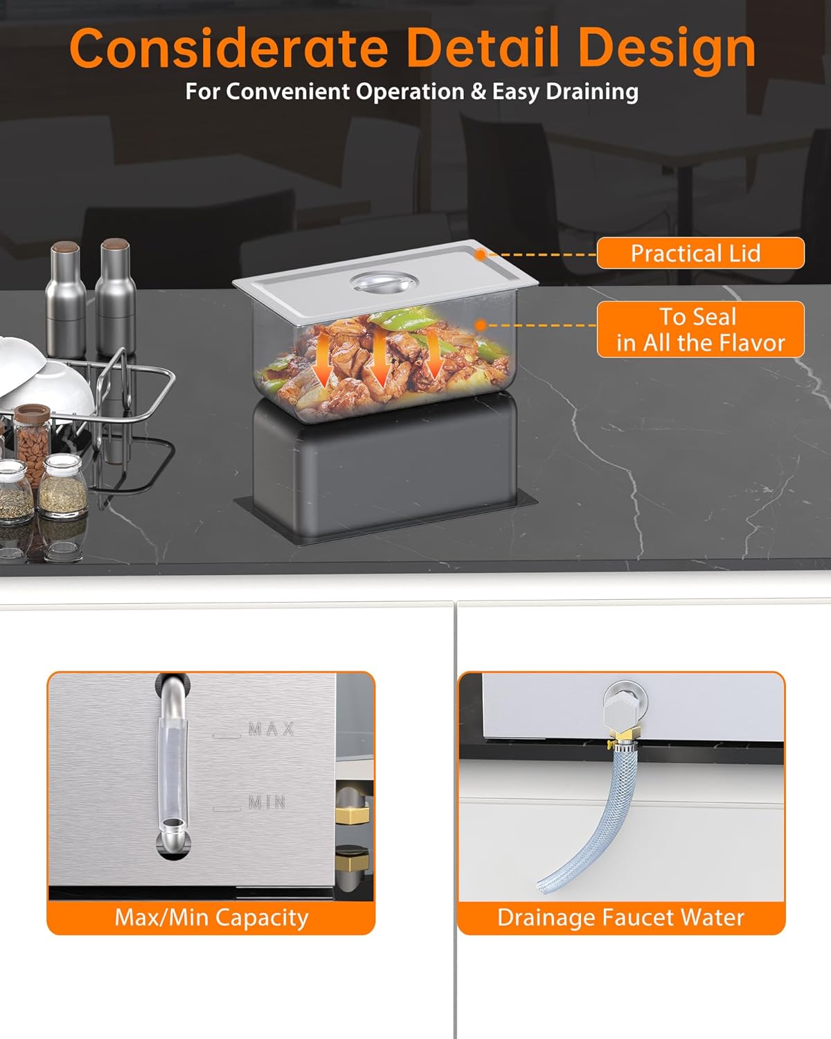 48 QT Steam Table 6x8QT Electric Commercial Food Warmer 6-Pans with Acrylic Shield Stainless Steel Bain Marie Countertop with Overheating Protection for Restaurants Buffets Party 1500W, 110V