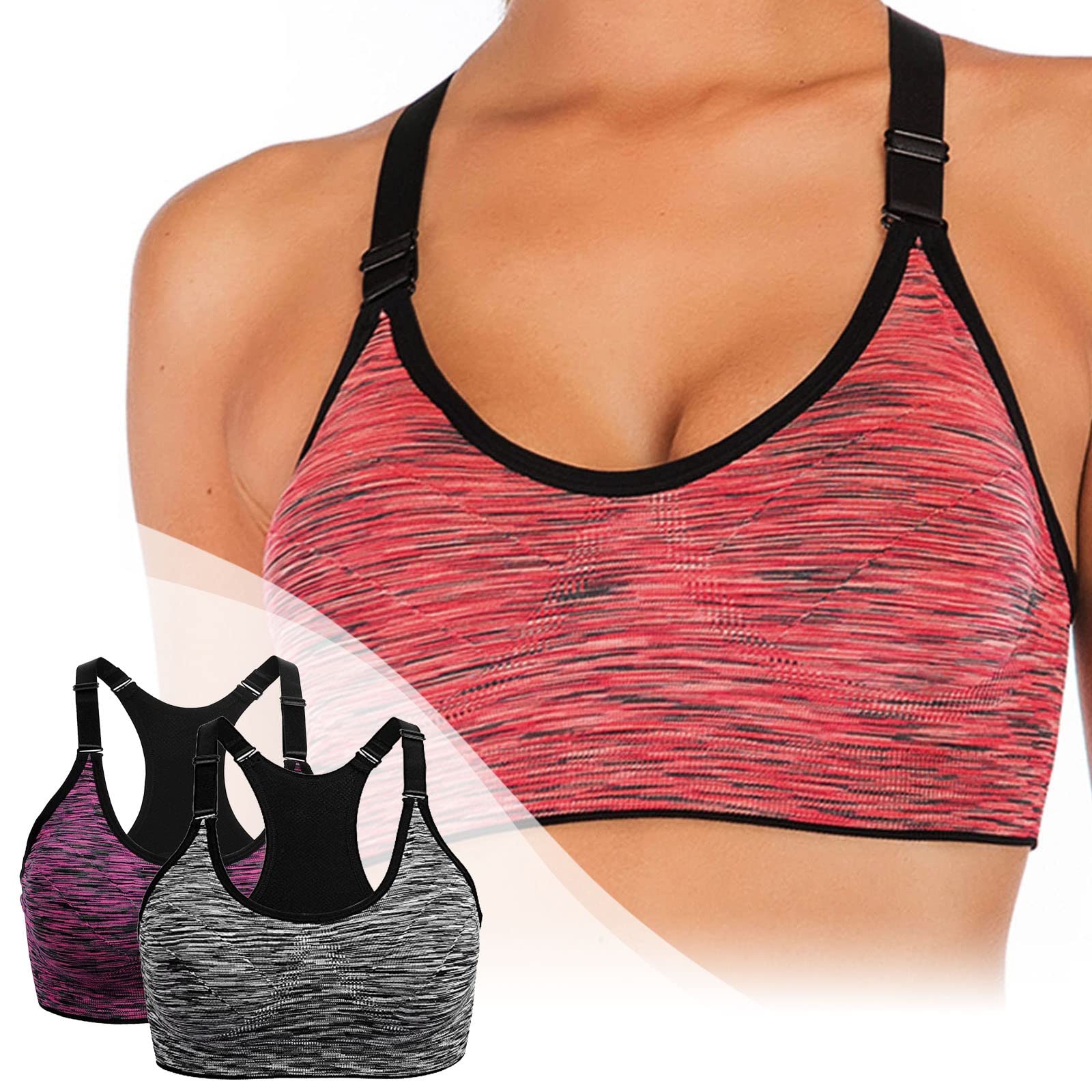Sujetador Sin Aros Push Up para Mujer Deportivo Sin Costuras Yoga Correr Gimnasio Paquete de 2