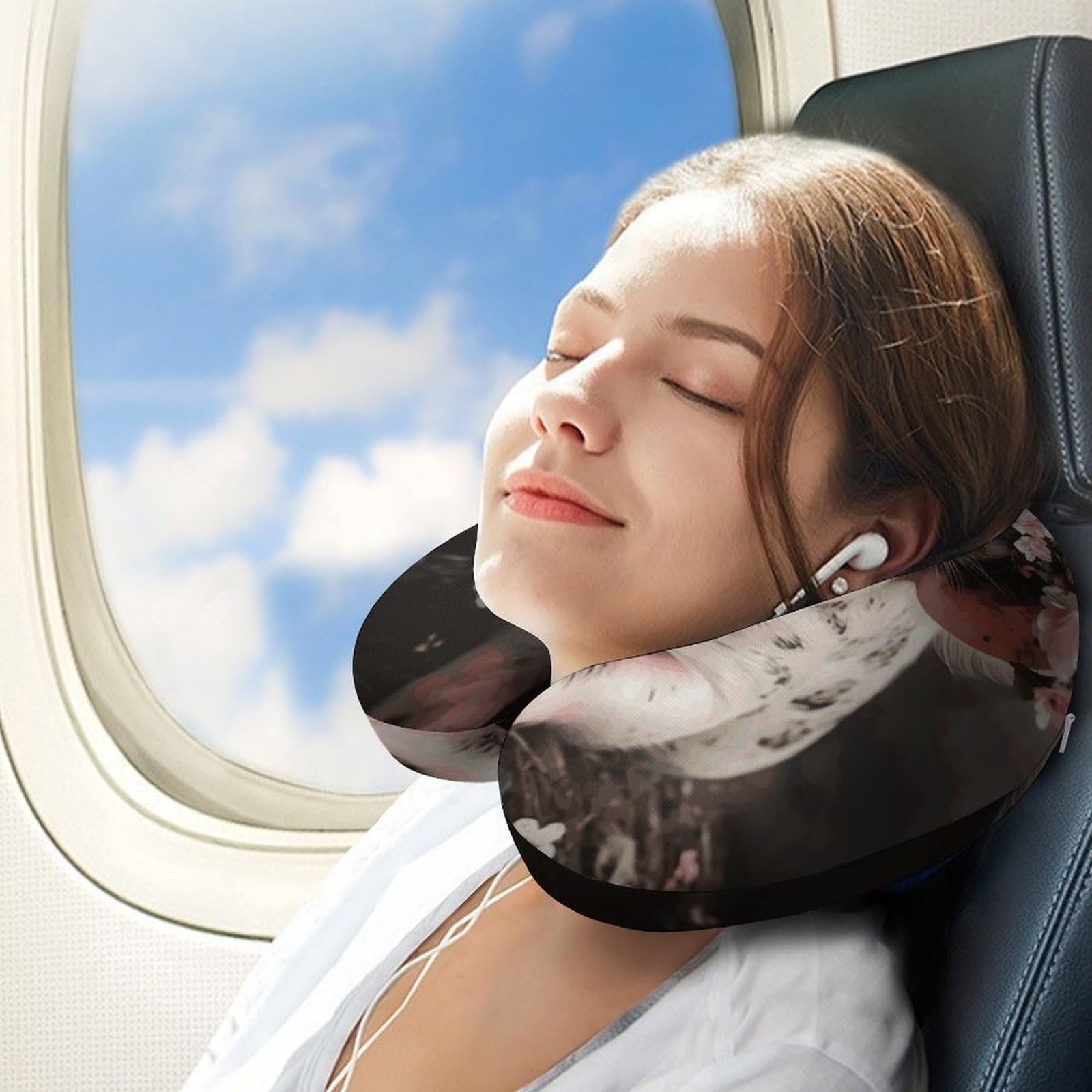Sonriente (14) almohada en forma de U, núcleo de almohada de espuma viscoelástica, cojín, proporciona apoyo para el cuello, almohada de viaje, adecuada para aviones, coches, hogares y