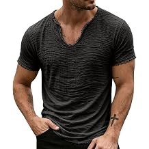 Linen Shirts for Men Summer Beach V Neck Cotton Short Sleeve Tee Casual Camping Tops Vintage Loose Dressy Shirt