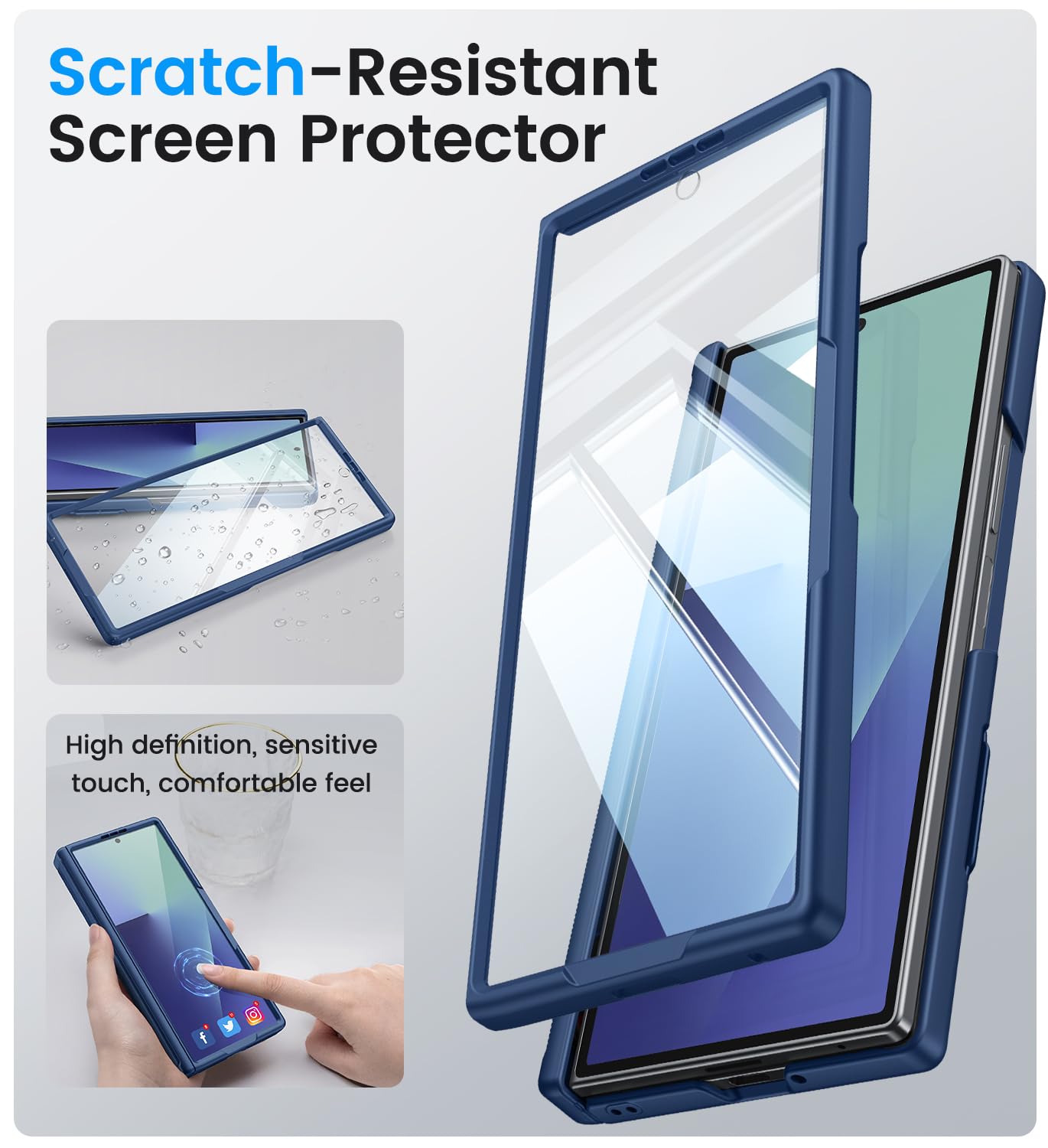 Vihibii Etui do Samsung Galaxy Z Fold 7 z uchwytem na karty, ochrona zawiasu, ochrona ekranu, przesuwna kamera, twarda obudowa telefonu odporna na wstrząsy do Samsung Z Fold 7 2025, niebieskie