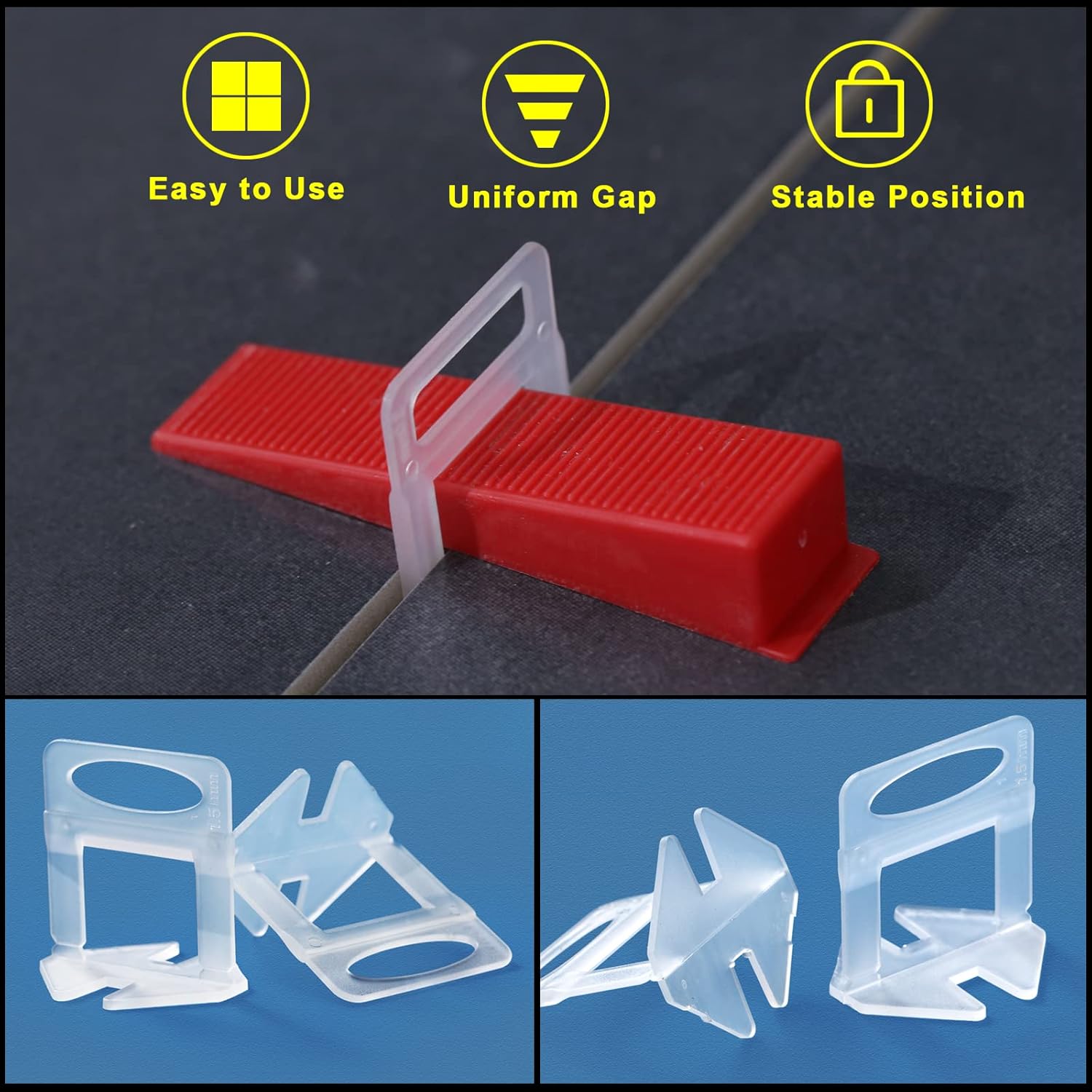 Tile Leveling System 1/16" Spacers Tile Leveler Clips DIY Tile Leveler Spacers 2000 Pcs for Professional Ceramic Tile and Stone Installation