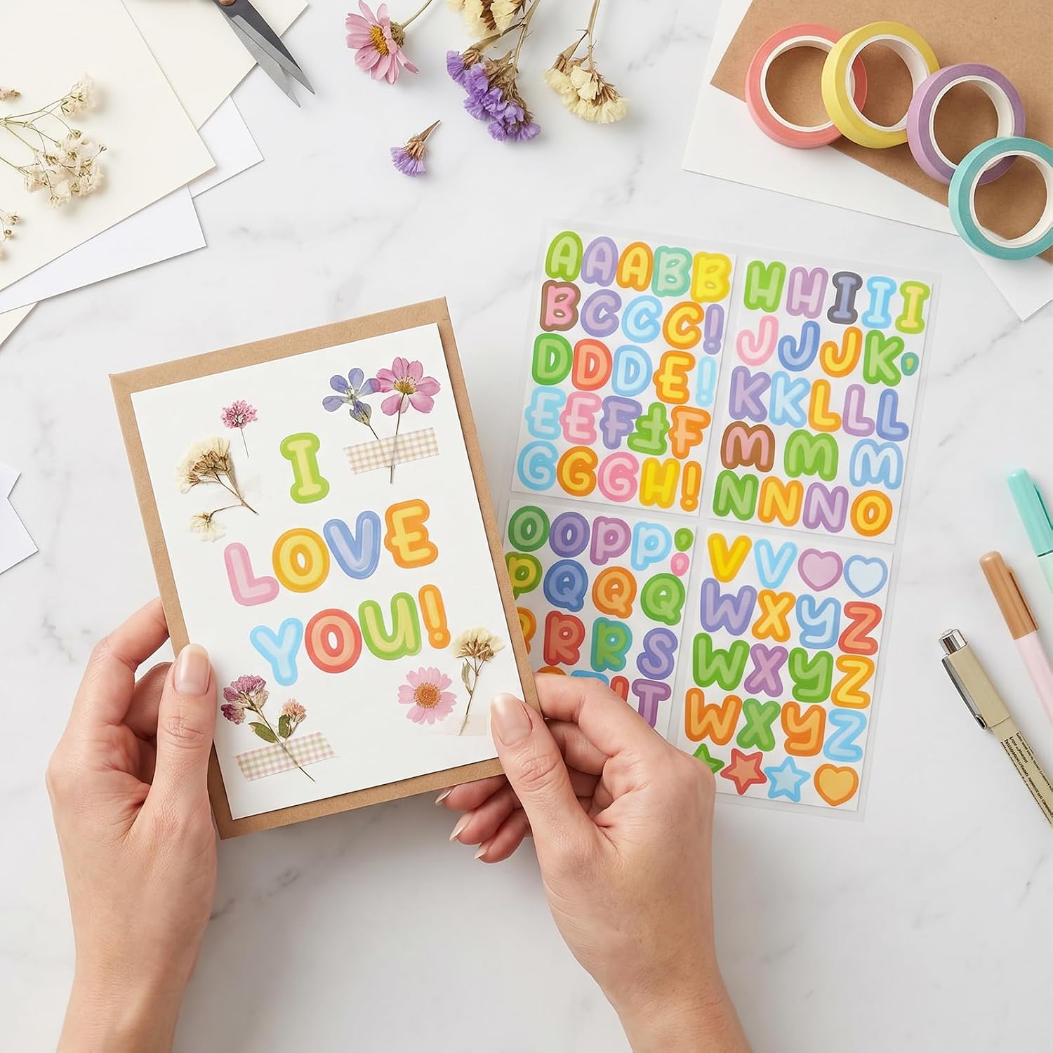 1800Pcs 20 Sheets Colorful Alphabet Stickers Cartoon Waterproof Vinyl Self-Adhesive Heart Star Numbers Water Bottle Keyboard Letter Stickers Decal for DIY Craft Scrapbooking Embellishment