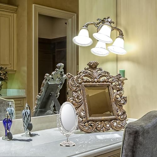 Miniatura 5 de NOLITOY Espejo de tocador dorado, espejo de baño, espejo de tocador retro, espejo de ducha, espejo de maquillaje plegable, espejo de escritorio,