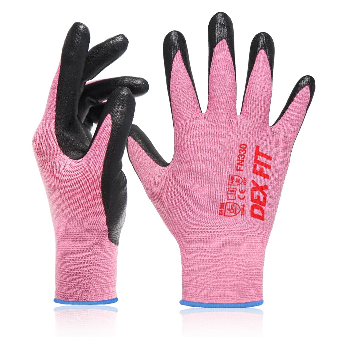 DEX FIT Nitrile Work Gloves FN330, 3D Comfort Stretch Fit, Firm Grip, Touchscreen, Thin & Lightweight, Breathable Foam Nitrile, Machine Washable; Pink 9 (L) 1 Pair โ image 1