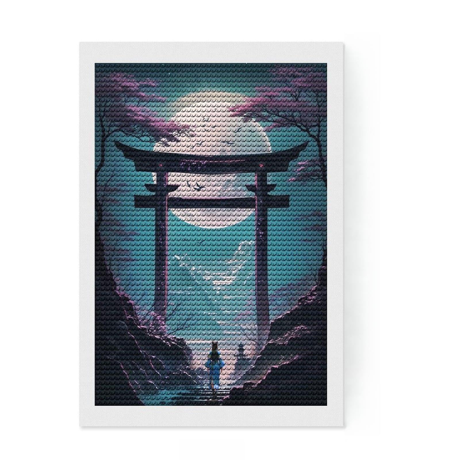 Junmoney Geisha Moonlit Torii Full Drill Diamond Painting Kit 8"x12", Relaxing DIY, Stress Relief Craft, Relaxing Handmade Project, Modern Decor