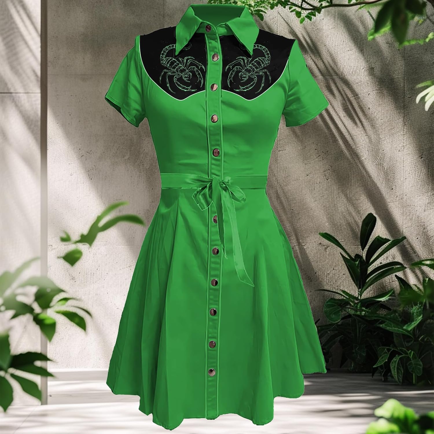 MARSVOVO Vintage Western Flower Printed Shirt Dress Women Summer Button Down Casual Retro Cowgirl Style Midi Dresses - Image 2