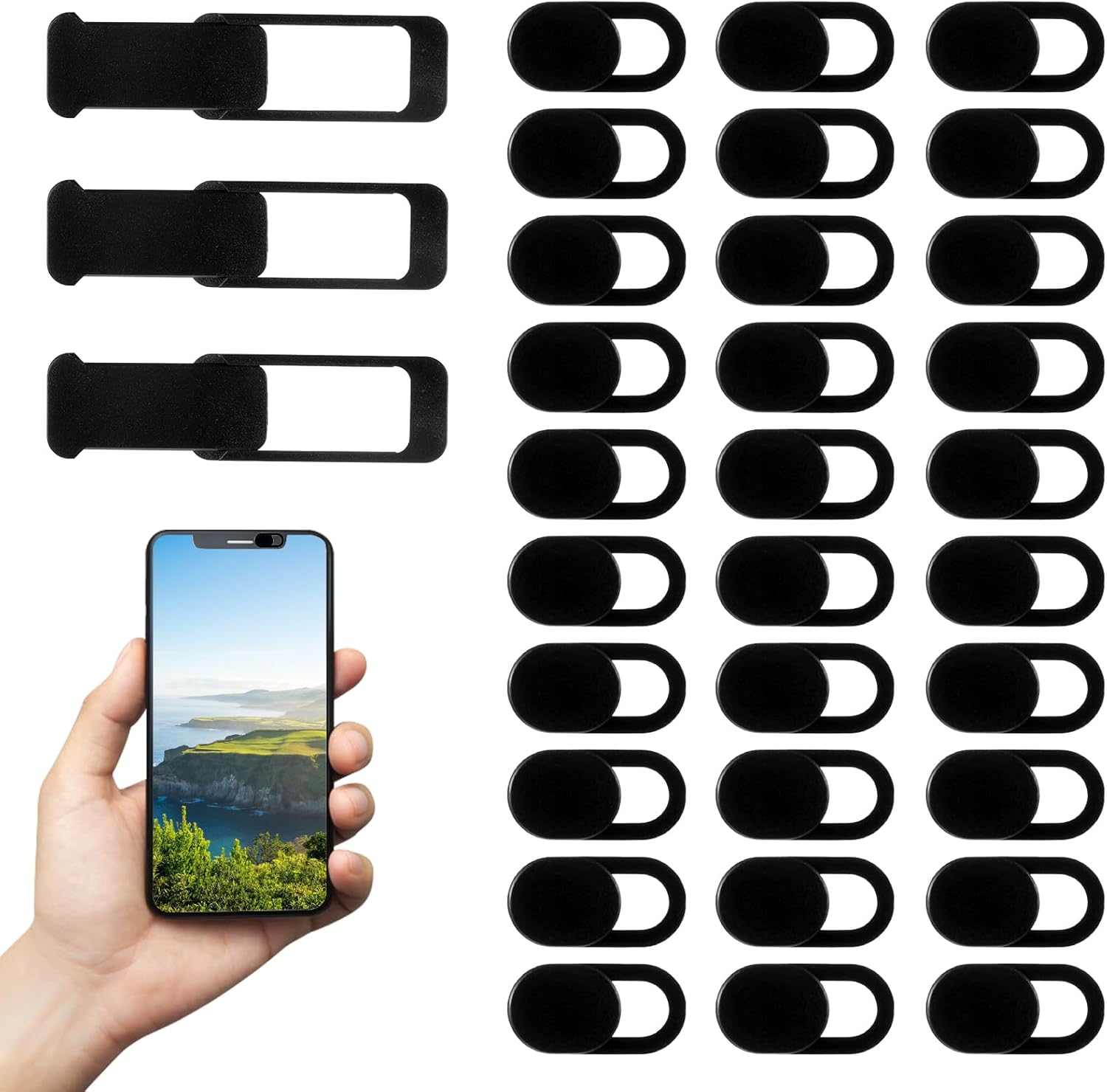 33 Pcs Webcam Cover Slide, 0.023 Inch Ultra-Thin Universal Camera Privacy Cover Black Camera Covers Slide for Phone, Laptop, Computer(30 Small Sizes, 3 Large Sizes) 33 Pcs Webcam Cover Slide, 0.023 Inch Ultra-Thin Universal Camera Privacy Cover Black Camera Covers Slide for Phone, Laptop, Computer(30 Small Sizes, 3 Large Sizes)