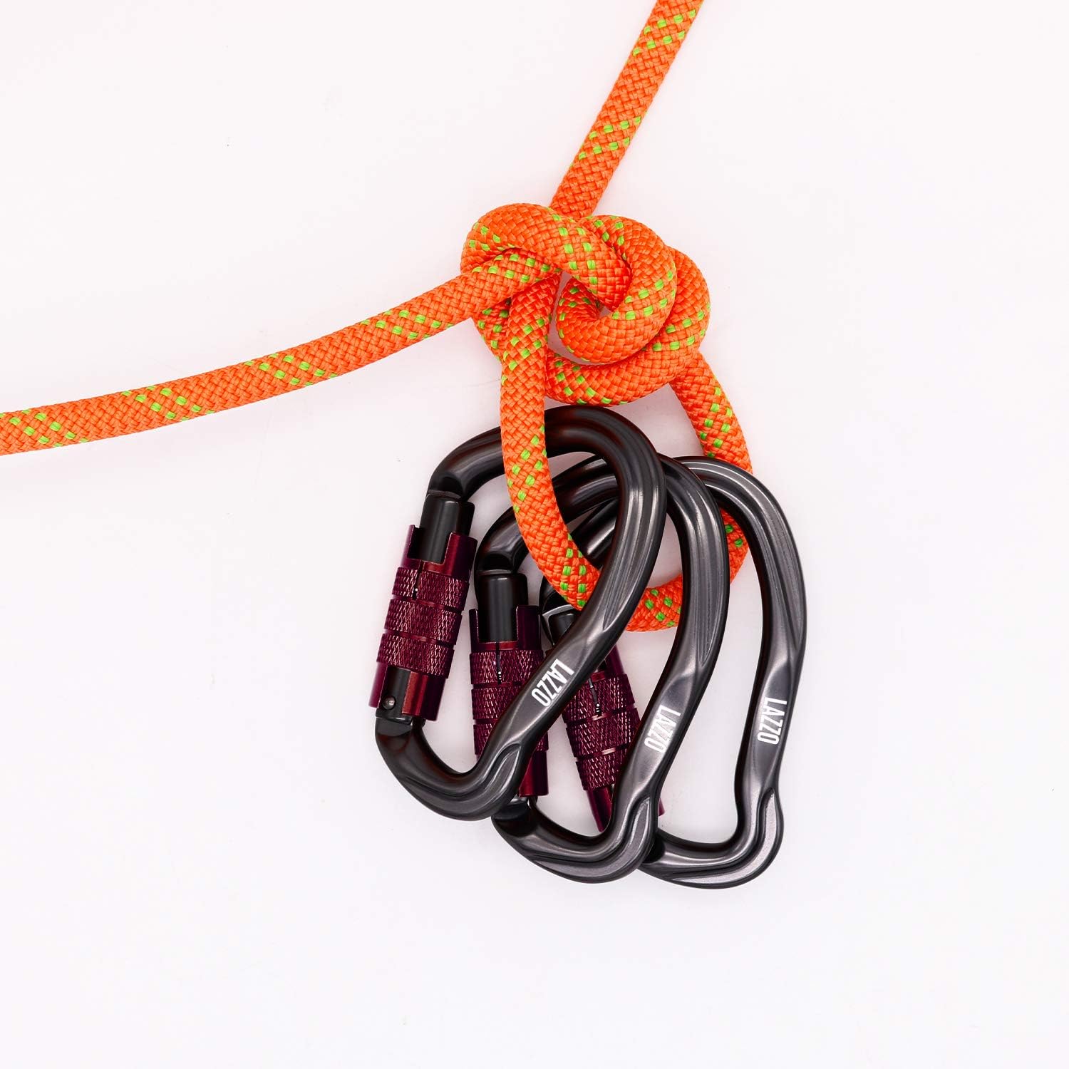 LAZZO 3 Pack Twist Lock Climbing Carabiner Clips, Auto Locking and Heavy Duty, Perfect for Climbing and Rappelling, Carabiner Dog Leash, D Shaped 4.21 Inch, Large Size