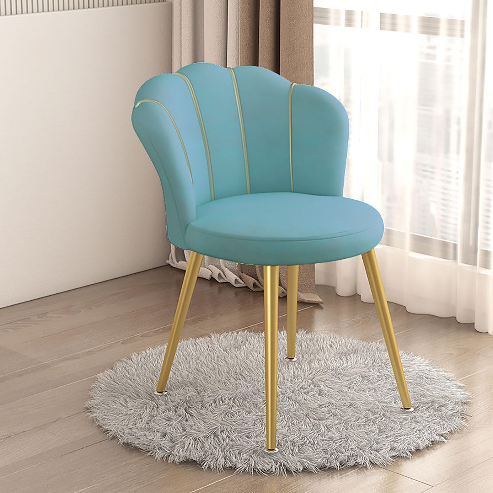 Ele Makeup Vani Stuhl mit Rückenlehne, Hocker für Schlafzimmer und Wohnzimmer, d-Beine, Seeblau, für Beau Rooms & Make-up