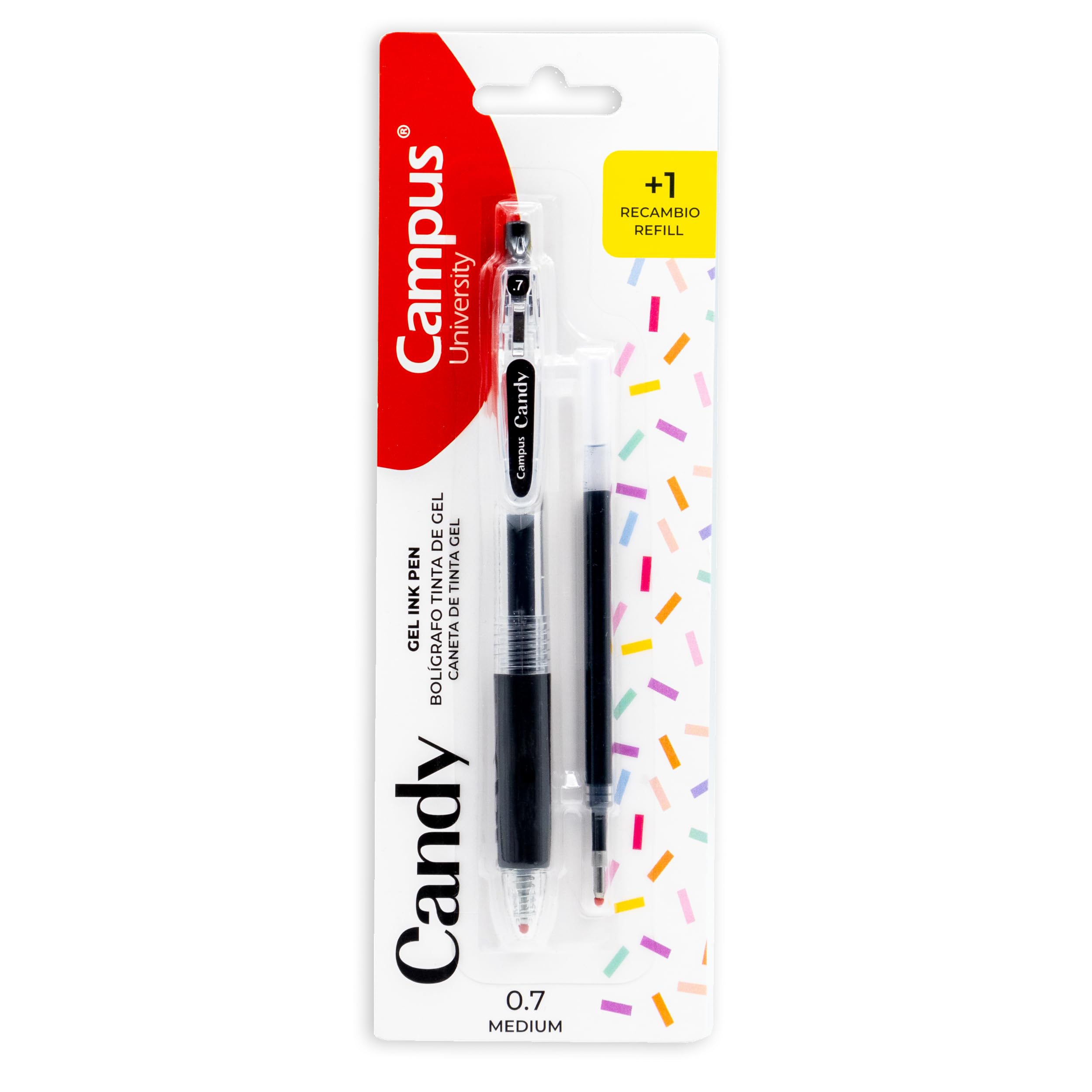Campus Penna Gel Candy Ricaricabile – Tratto 0,7 Mm, Inchiostro Blu, Con Ricambio Incluso – Penna Colorata Ergonomica