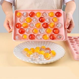 Large Ice Ball Maker, Easy Squeeze Silicone Ice Sphere Mold with Cover- Fast Freeze 33 Ice Cube Tray- Food Grade & Reusable for Cocktails, Bourbon, Scotch, Home Bar Use