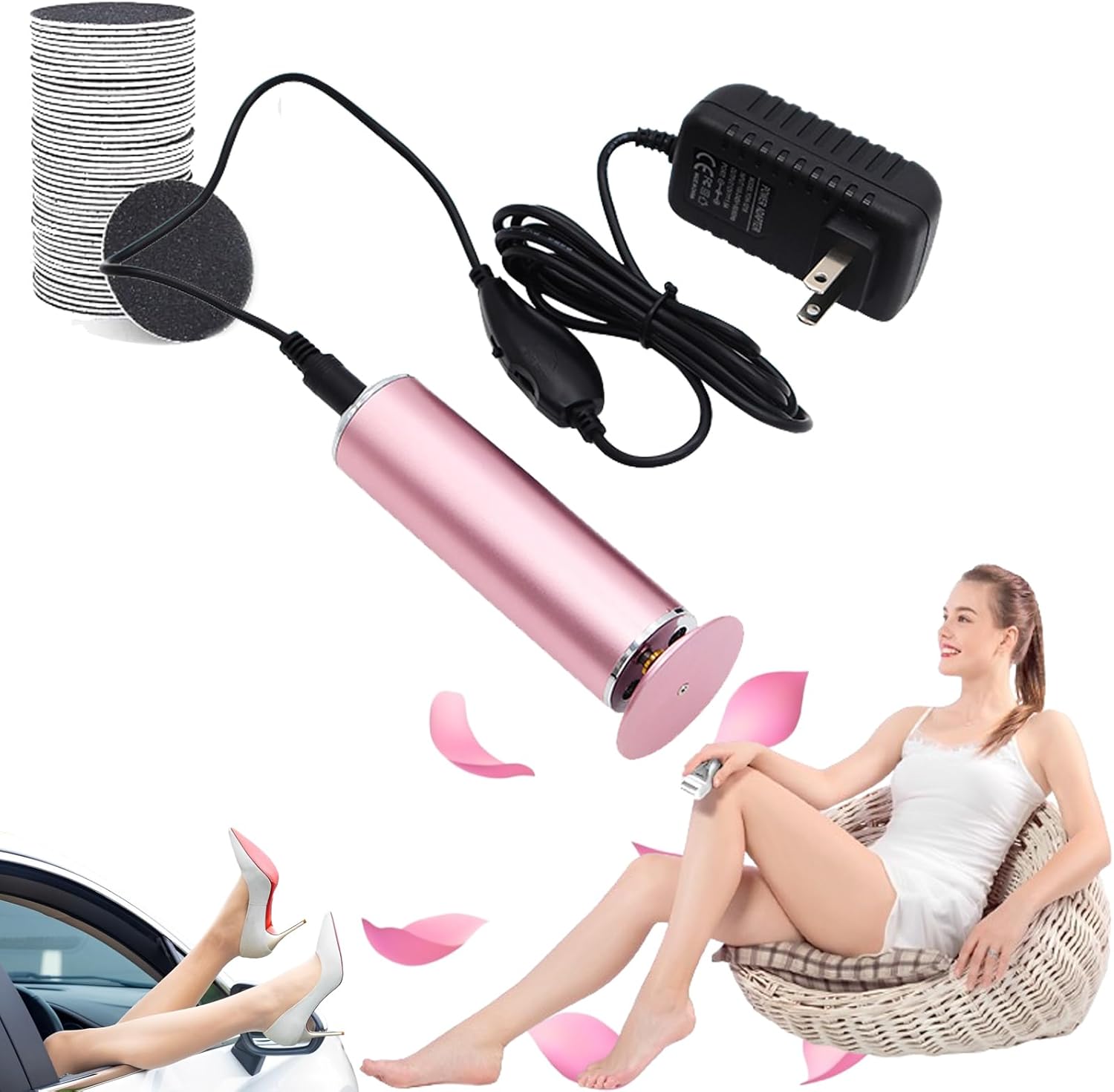 Electric Foot Callus Remover,Foot Callus Remover Tool Electric,Pain-Free Summer Electrics Foot File Callus Remover for Dead Dry Crack Calluses with 60pcs Sanding Discs (Pink)