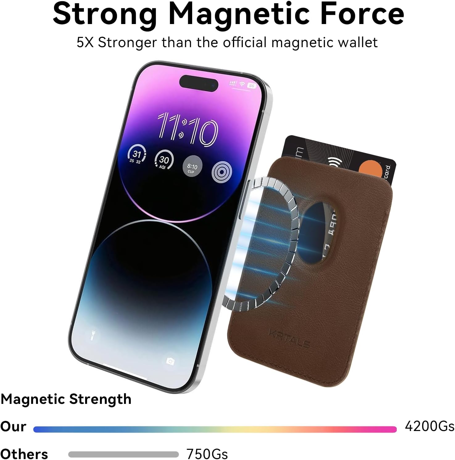 Magnetic Wallet Phone Card Holder for Phone Case with Mag-Safe, Stronger Magnetic RFID Leather Phone Wallet Stick on Series of iPhone 17/16/15/14/13/12 and Pro/Promax, Vintage Brown thumbnail