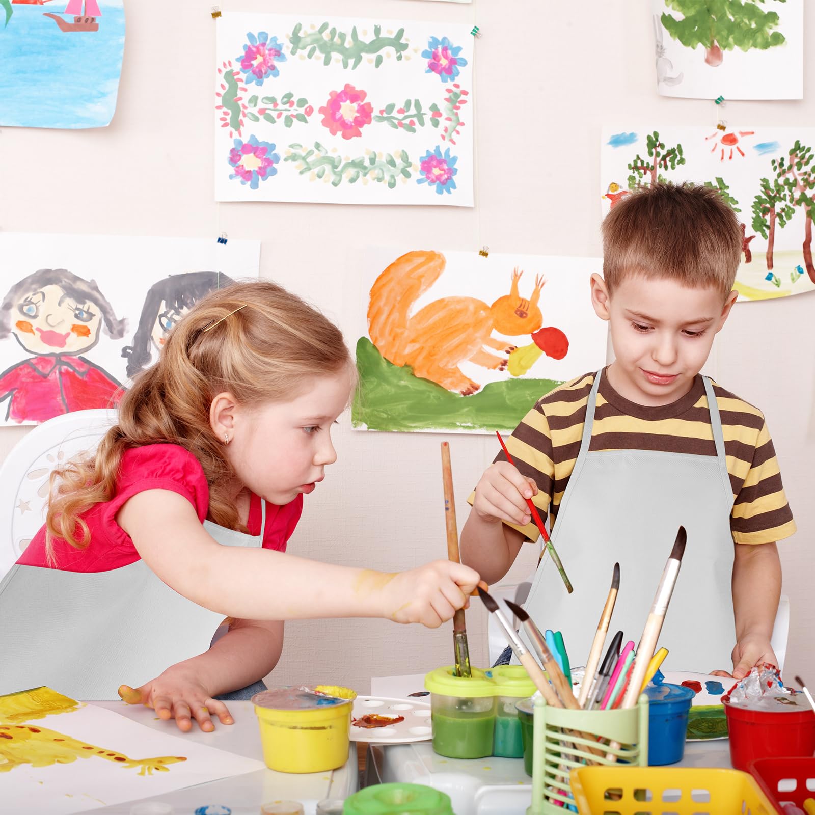 NACHLYNN Lot de 10/20/30 tabliers de peinture pour enfants avec 2 poches pour la cuisine, la peinture, l'artisanat
