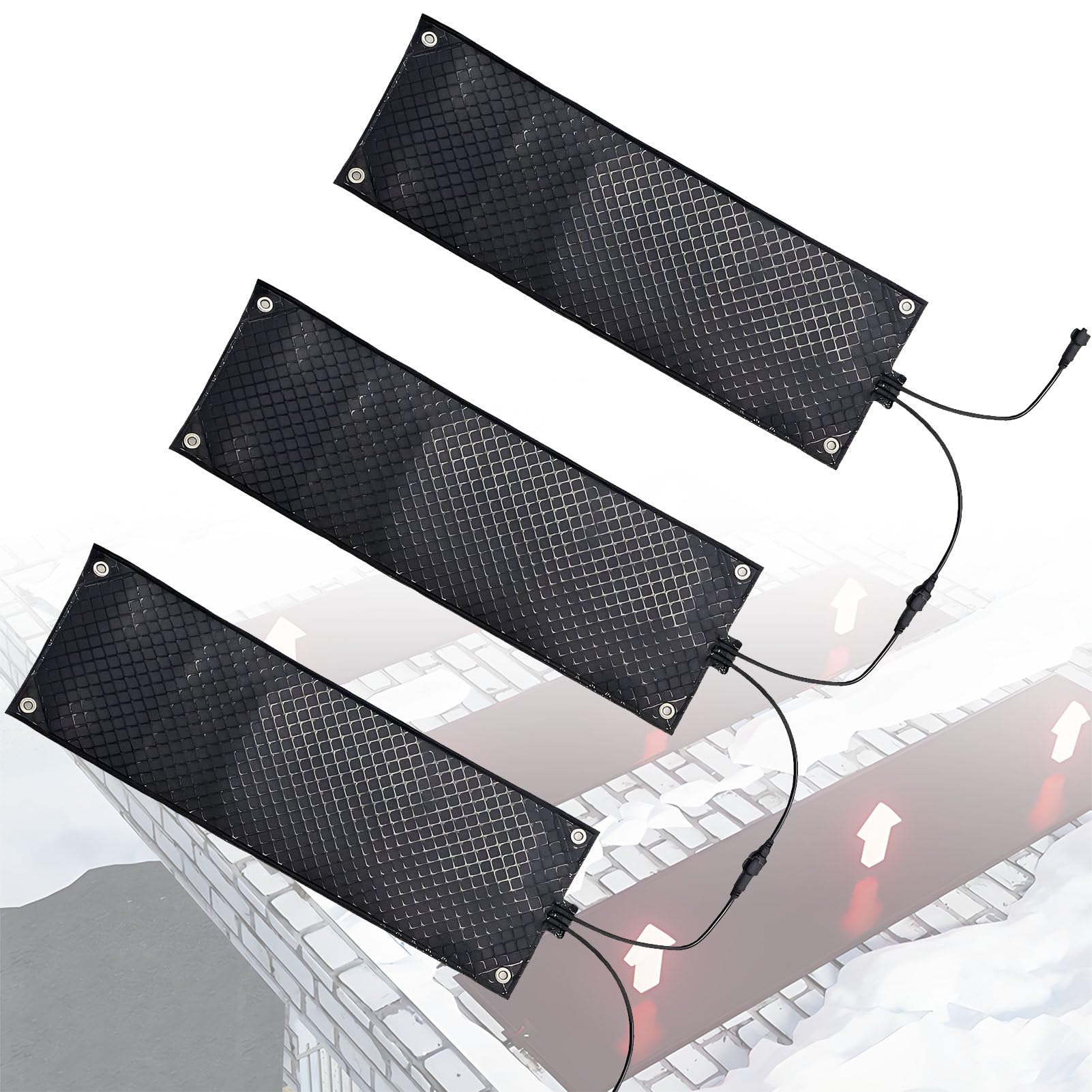 Lot de 3 tapis chauffants pour allée, 14 * 240in / 36 x 610 cm, pour chauffage intérieur et extérieur et fonte de la neige, tapis de sol chauffant en PVC avec texture antidérapante, tapis de fonte de