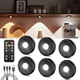 Rechargeable Puck Lights with Remote, Black 2400mAh Battery Touch Light, Magnetic Tap Light Wireless LED Under Cabinet Lighting Mini Push Button Lamp, Sitck On Lights for Kitchen, Closet, Book Shelf