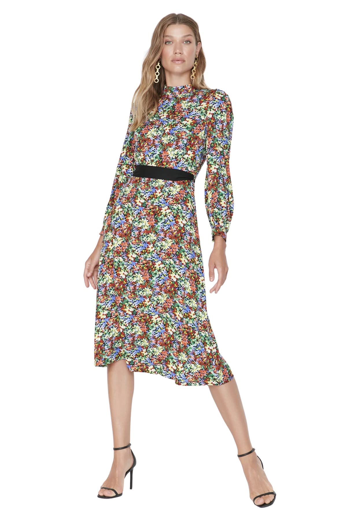 Trendyol Damen Blau Regular Asymmetrisch Reverskragen Webstoff Kleid, 36
