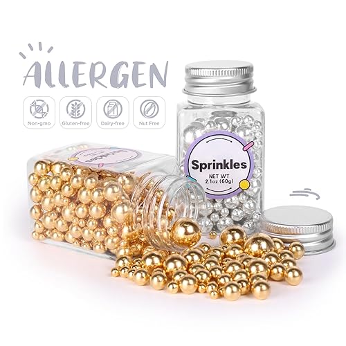 Miniatura 4 de Gránulos de perlas para decoración de pasteles, gránulos de perlas doradas, perlas plateadas, perlas de azúcar, mezcla de gránulos metálicos para