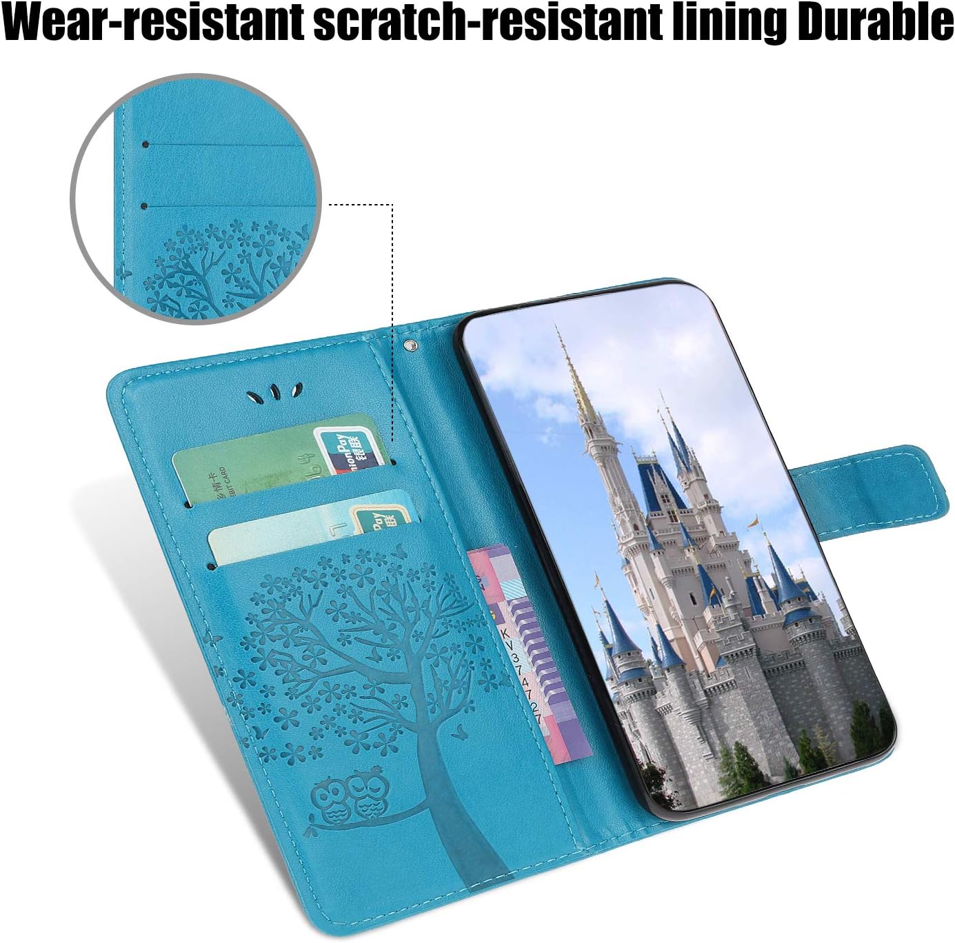 Thoankj Samsung A22 5G Case Flip Shockproof PU Leather Slim Fit Wallet Case Owl Tree with Stand Card Slot Holder Gel Bumper Folio Protective Cover for Samsung Galaxy A22 5G Phone Case Blue - Image 3