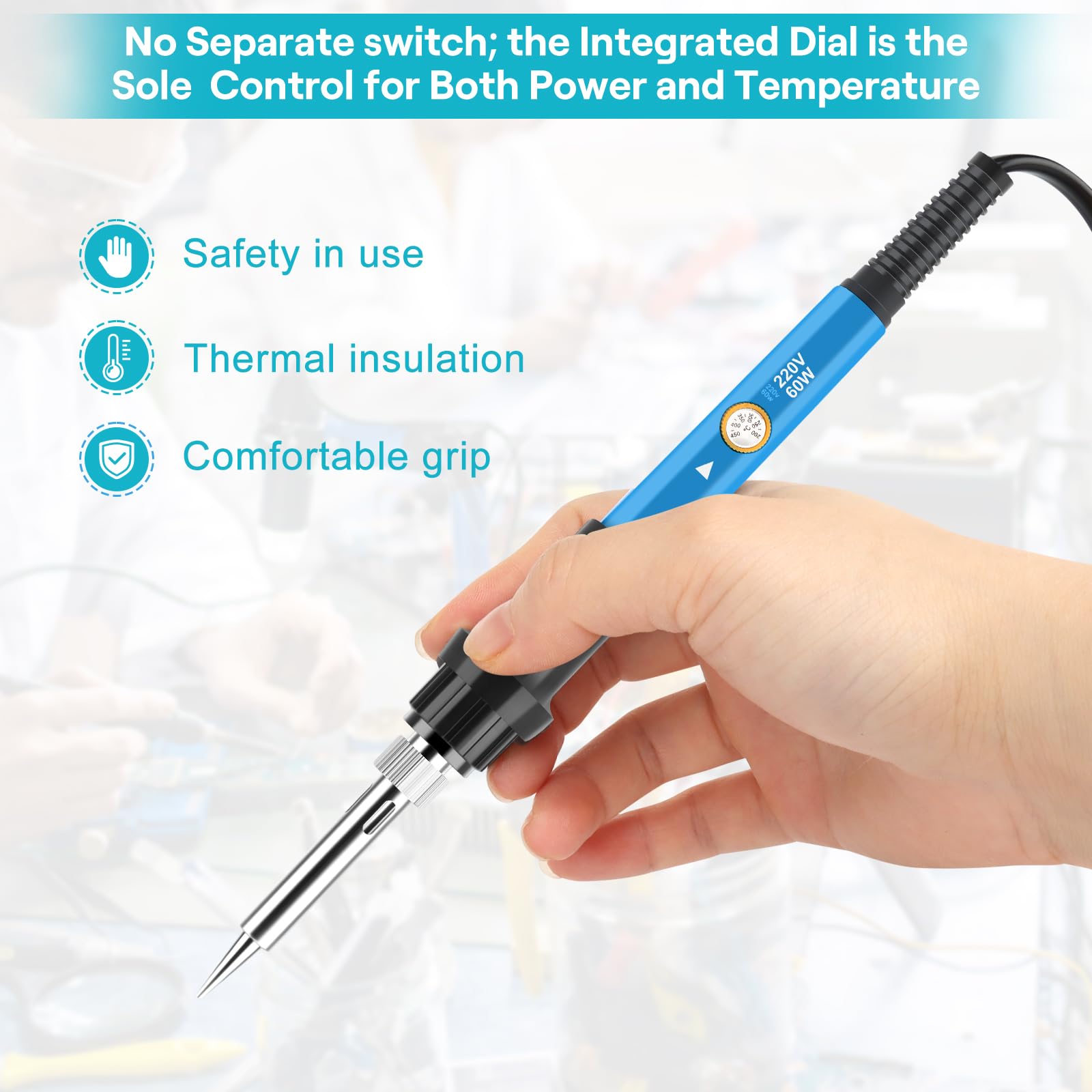 Saldatore Kit Professionale 60W Temperatura Regolabile 220-480°C con 5 Punte Saldatura Stagno