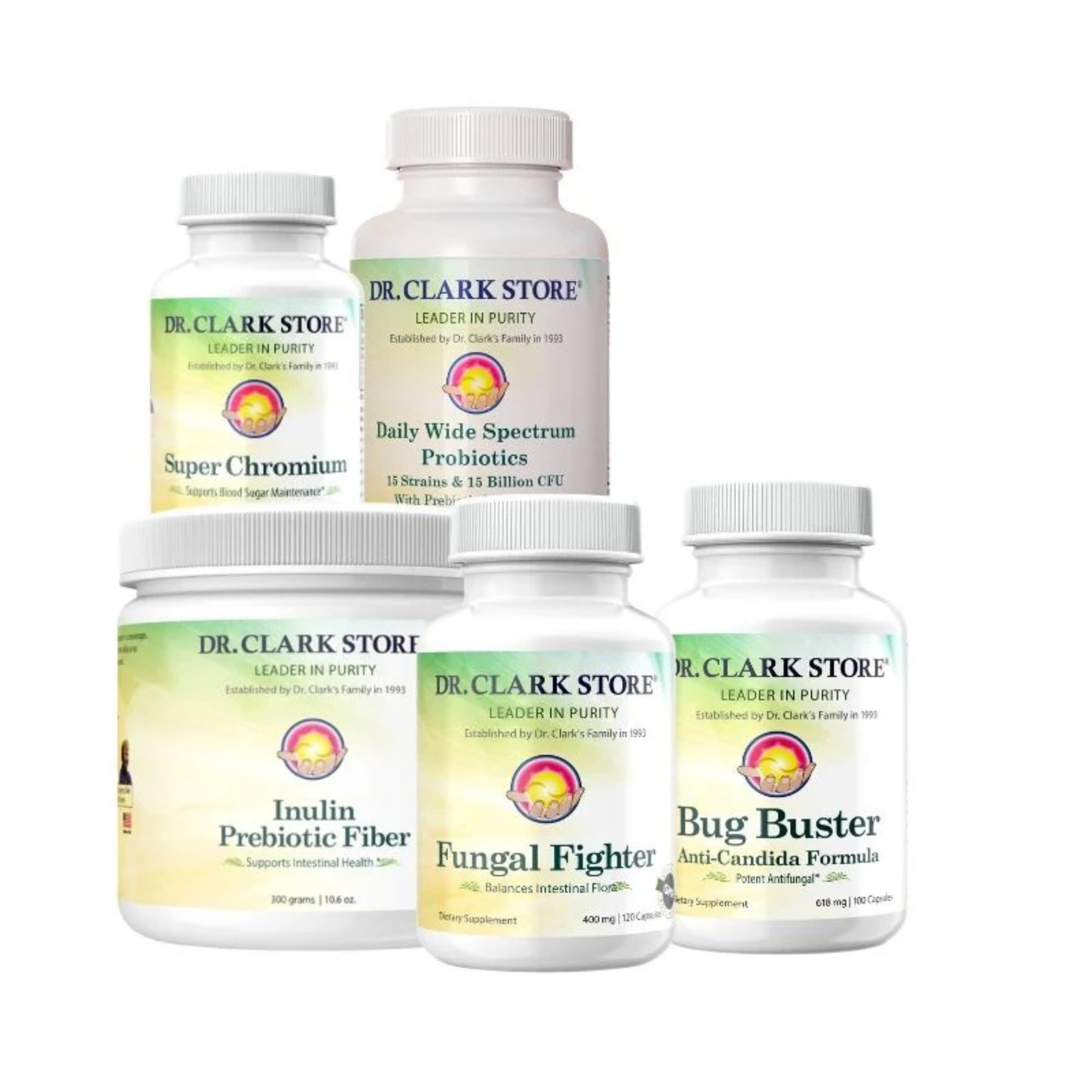 - Candida Cleanse Kit with Probiotics, 4 Supplements - 380 Capsules + 1 Powder 300g, Non-GMO, Solvent-Free, Additive-Free, Made in USA Since 1993