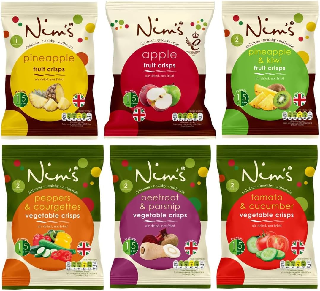 Vegetable and Fruit Crisps Mixed Selection Multipack Box of 12 Packs - 100% Allergen Free, Vegan, Kosher and Halal