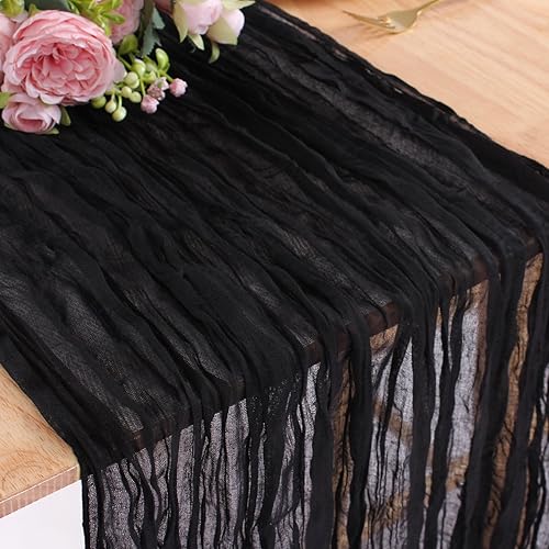Miniatura 6 de Camino de mesa de estopilla negro de 10 pies, rústico, transparente, gasa, caminos de mesa de 120 pulgadas, bohemio, tela de queso para decoración