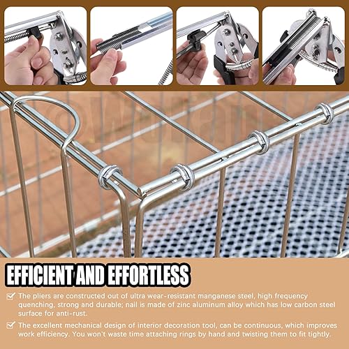 Miniatura 6 de Alicates de anillo de uñas tipo M Hog con 1200 piezas de acero galvanizado M clips para cercas Jaulas Malla Fijar Instalar