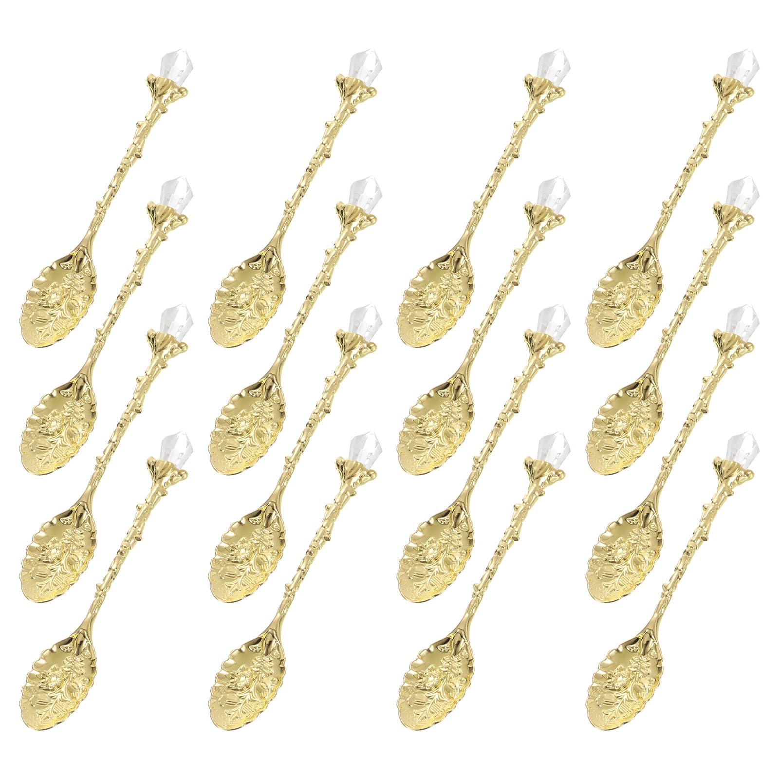 Cuillères à crème glacée pour mélanger en alliage rétro or avec cristal 16 pièces