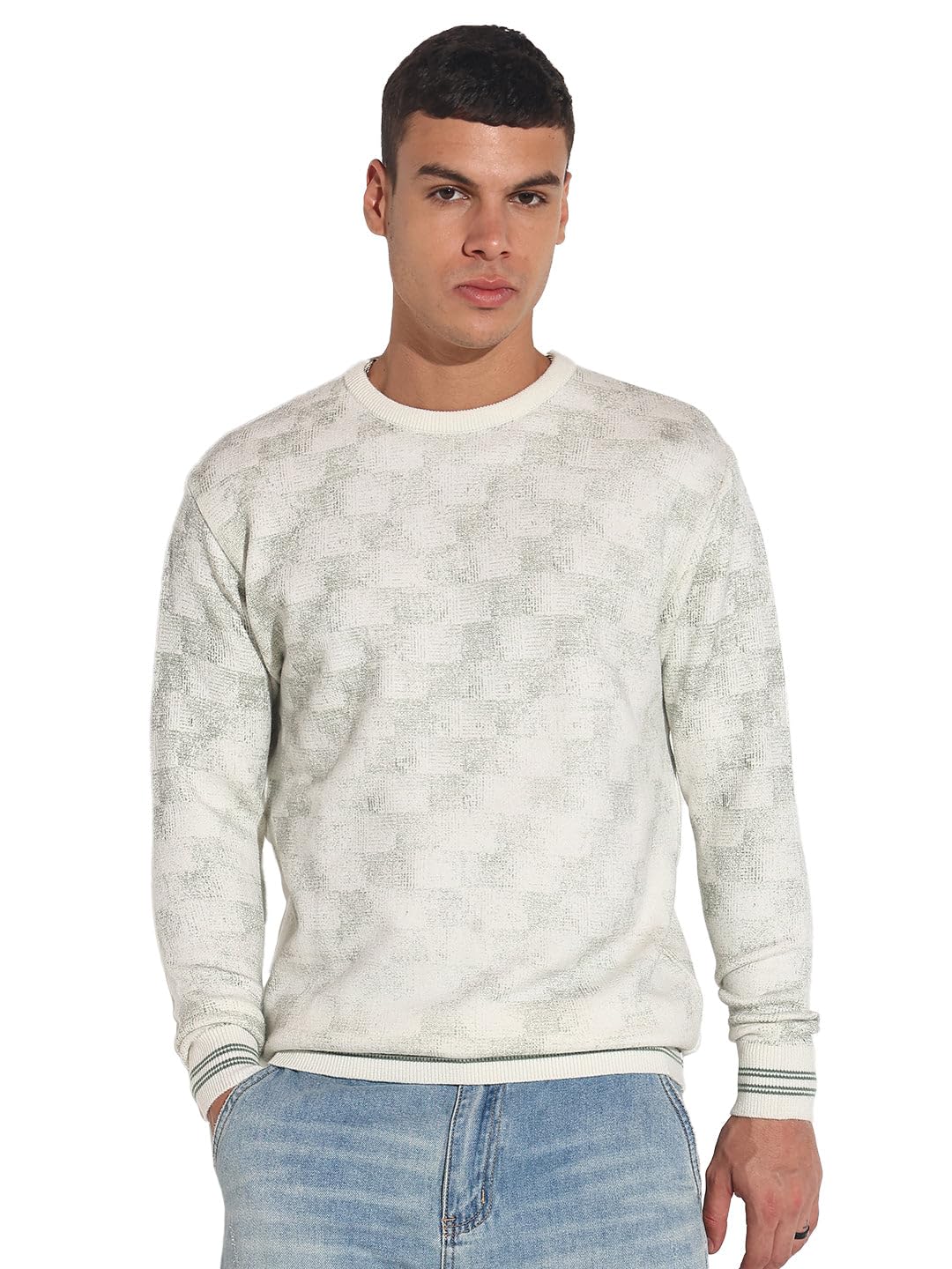 showoffff Edition Men's Geometric White Ribbed Round Neck Sweater-LBR-2512_White-picture-32