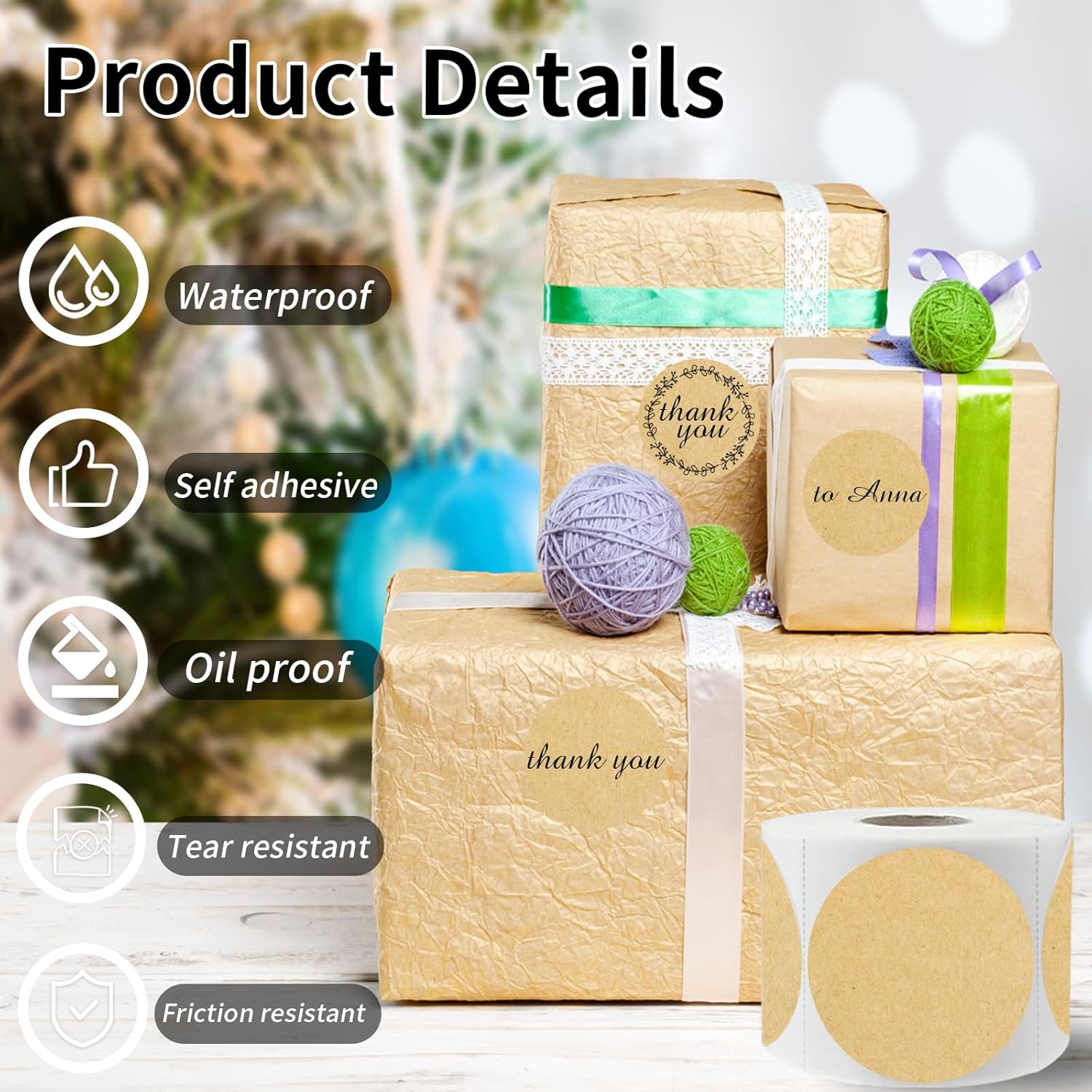 Thermal Labels,2 Inch Kraft Paper Color Round Thermal Printer Stickers,Self-Adhesive Round Direct Thermal Labels,Thermal Stickers for DIY Logo Design,Name Tag (500/Roll - Image 3