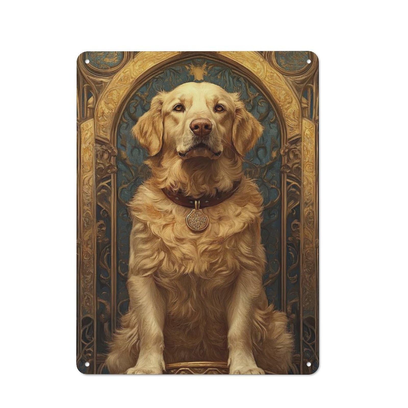 Junmoney Golden Retriever Portrait Rustic Tin Sign 40X30cm For Café Or Home Bar, Suited To Hospitality Decor Collectors