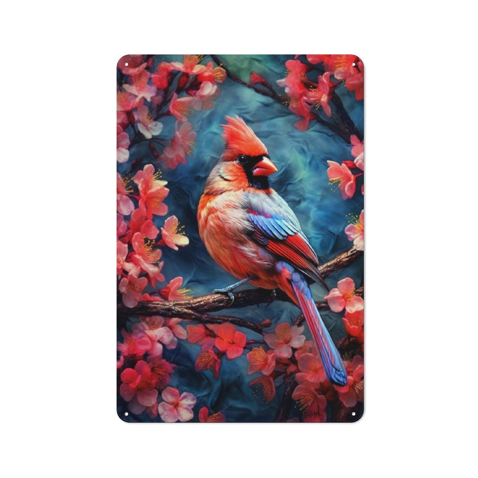 Junmoney Cardinal Bird Retro Tin Wall Sign 30X20cm Featuring Novelty Wall Art For Bedroom, Kitchen, Office Or Living Room