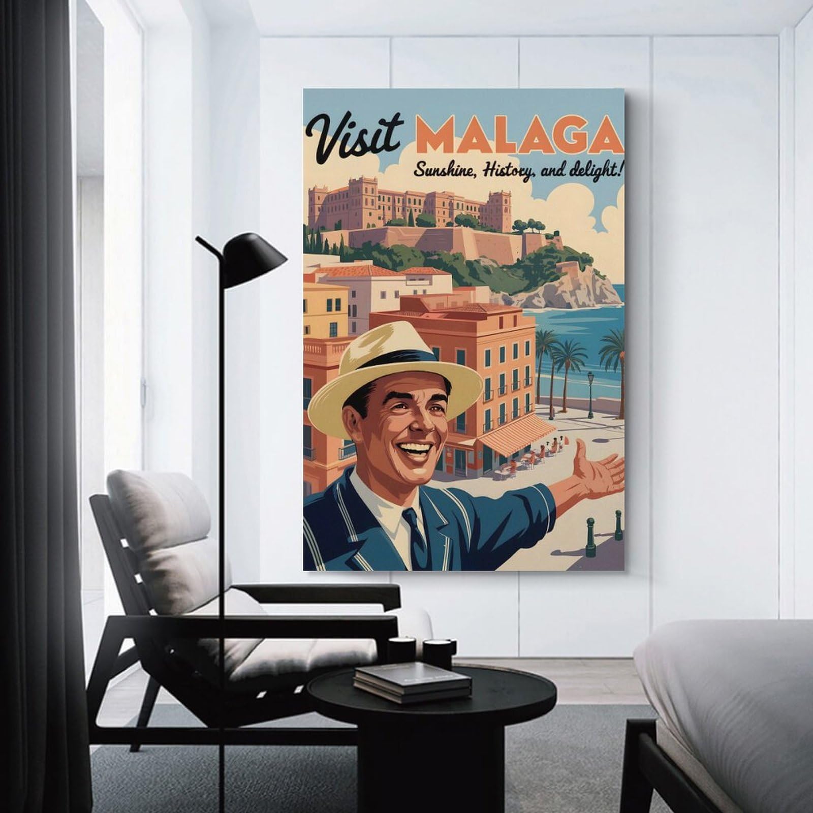 Junmoney Unframe-Style-15-1 Wall Art Print Visit Malaga Travel (2), 12X18inch(30X45cm), For Living Room, Lounge Or Sitting Room, Eye Catching Artwork For Blank Walls