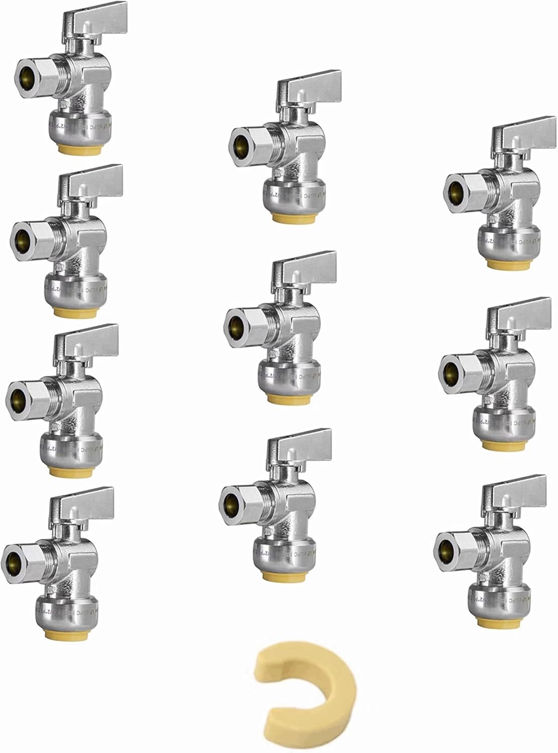 10-Pack EFIELD Stop Valve Push Fit 1/4 Turn Angle Water Shut Off 1/2 Push x 3/8 Inch Compression Chrome,(PF-UNI004-10PCS)