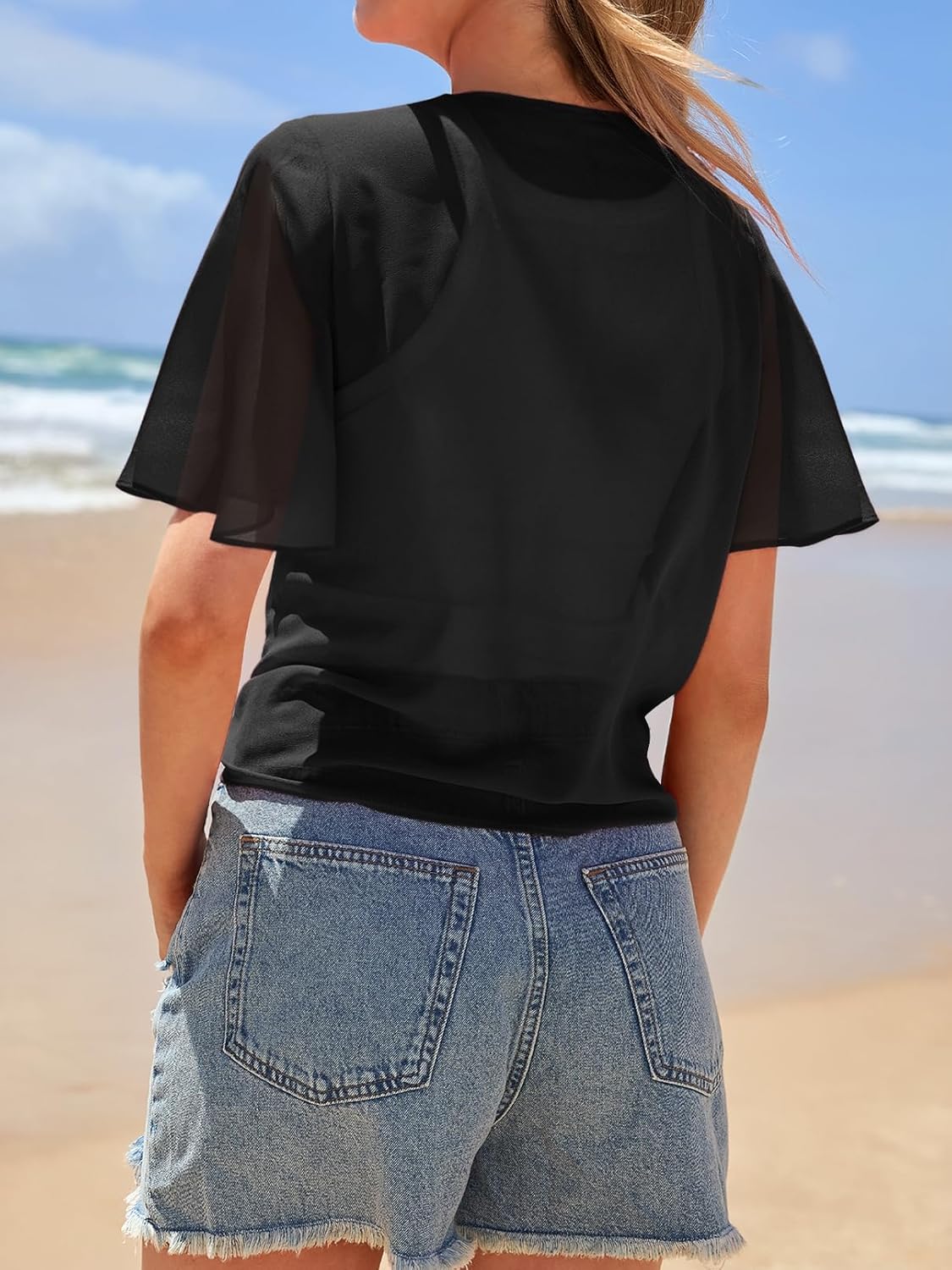 MEROKEETY Women's Summer Lightweight Sheer Shrugs Tie Front Chiffon Cardigan Cover Up Shawls for Evening Dresses - Image 5