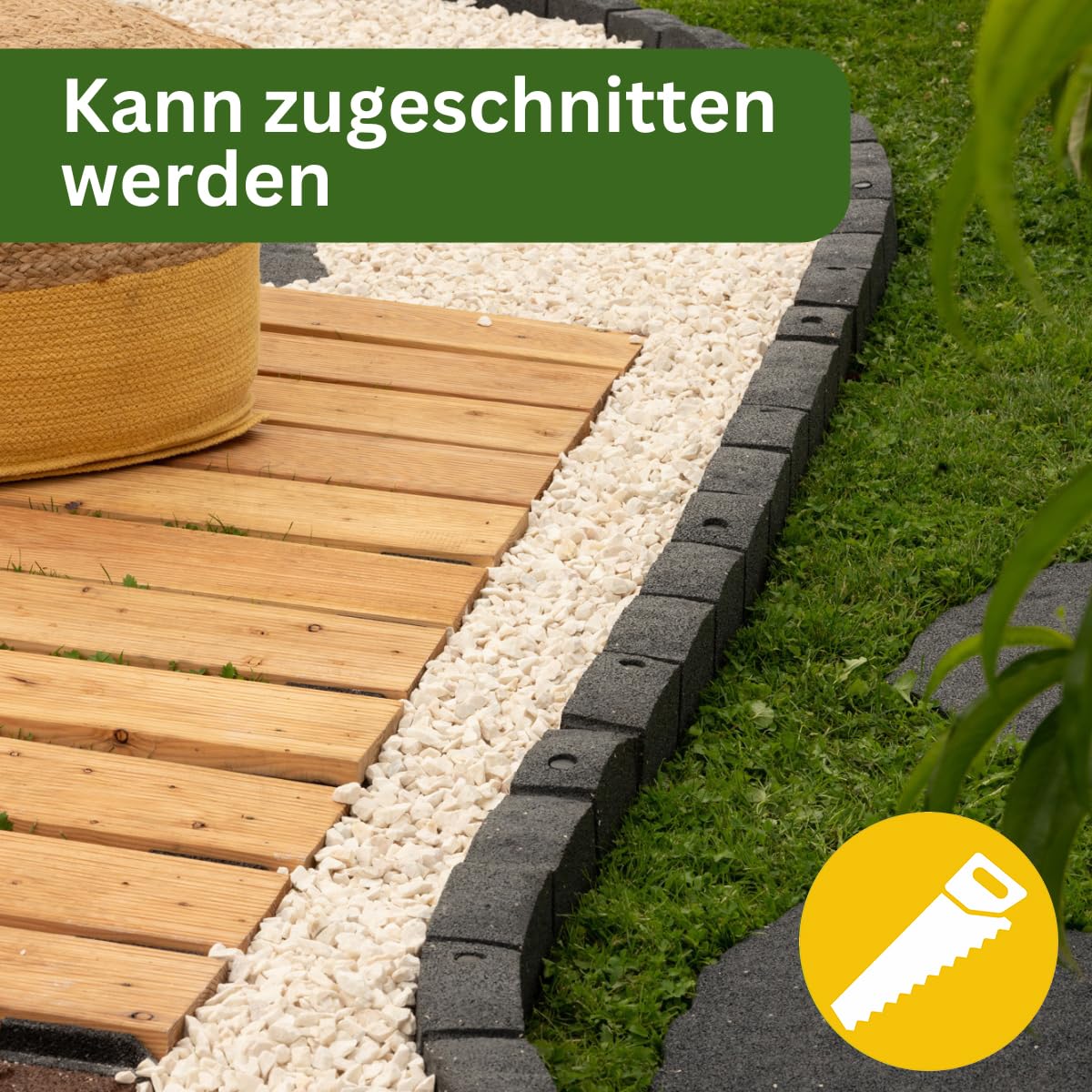 4 x Flexible Rasenkante Kunststoff 120 x 8 cm Hoch - Garten Beeteinfassung Flexibel - Grau Mähkante - Rasenkanten aus Recycling-Material – Beetumrandung Frostbestandig - Pflastersteinen