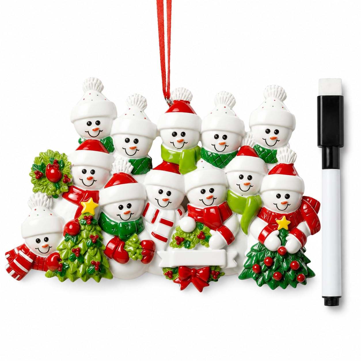 iDIY Family Christmas Ornament 2026-3D Resin Snowman Ornament, Includes Brush Pen for Writing Names and Year, Christmas Tree Hanging Decoration, Family Keepsake Gift, Designed for 12 Members