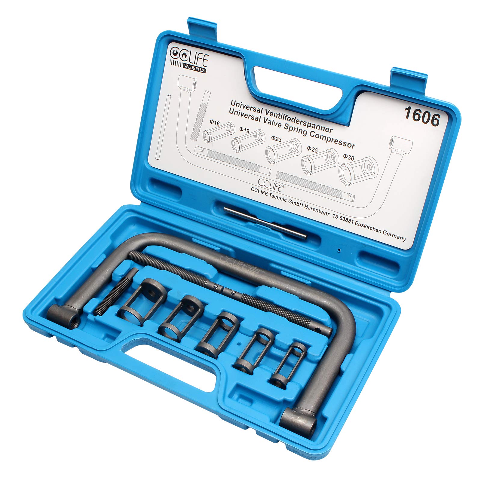 CCLIFE Compressore Molle Valvola Universale, Set 10 Pezzi, Gamma 16-30mm, con Custodia Portatile